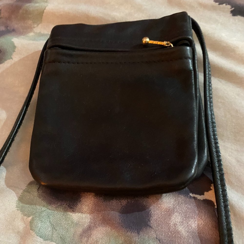 Black leather folded zipper mini purse/pouch